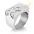 แหวนแฟชั่นสแตนเลส หน้าแหวนสี่เหลี่ยม ฉลุลายดอกไม้ ตกแต่งด้วยเพชร CZ รุ่น 555-R042 - แหวนผู้หญิง